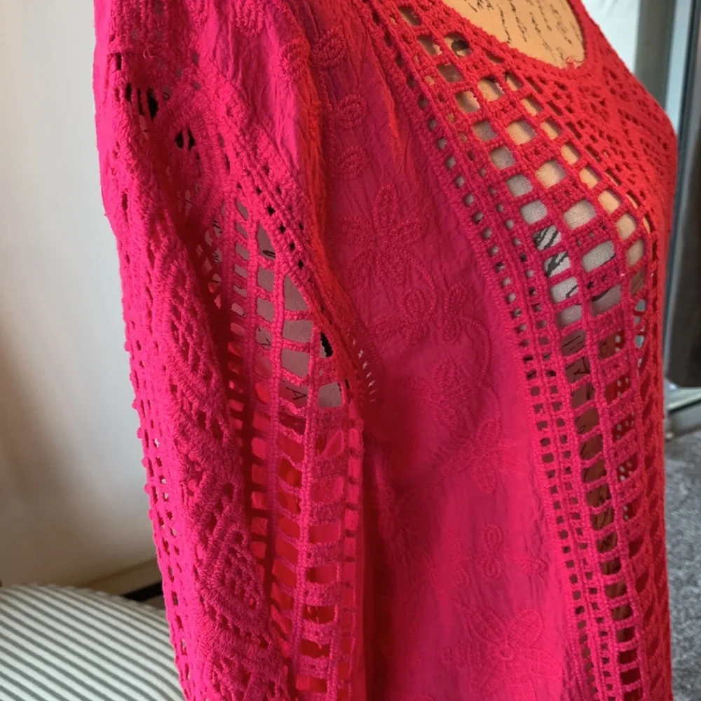 Anthropologie Crochet Lace Peasant Top in Raspberry Pink